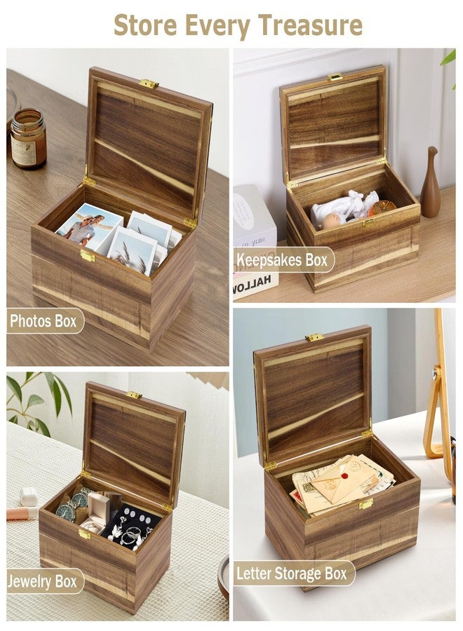ANMINY Large Wooden Keepsake Memory Box, 10MM Thick Acacia Wood Storage Box with Hinged Lid, Decorative Memory Boxes with Lids for Photo Wedding Graduation Crafts Gift, 11.8" L x 7.9" W x 5.9" H - Image 4